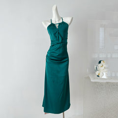 BXOXO - summer inspo Elegant Temperament Long Dress Holiday Style Solid Color Hollow Out Design Suspender Dress Women Fashion Party Club