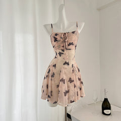 BXOXO - summer inspo 2025 Summer New Women Fashion Butterfly Printed Halter Dress Holiday Slim Sexy Resort Style Backless Dresses