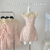 BXOXO - summer inspo Fake Two Pieces of Bow Printed Short Sleeved Dress for Women Summer New Fashion Elegant Slim Fit Mini Dresses