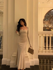 BXOXO Gorgeous Mermaid Square Neckline Ivory Date Night Dress Long Prom Dresses Birthday Outfits HOT1075