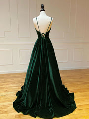 BXOXO DRESS TO IMPRESS A-Line V Neck Velvet Green Long Prom Dresses, Green Velvet Formal Dress