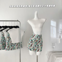 BXOXO - summer inspo Fashion Casual Solid Color Round Neck T-shirt Women Summer New Slim Fit Top Jacquard Skirt Two-piece Set