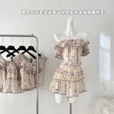 BXOXO - summer inspo 2025 Holiday Floral Print Two Pieces Suits Women Crop Tops + A-Line Ruffles Short Skirt Vintage Beach Sets