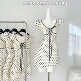 BXOXO - summer inspo Fashion Dresses Women Polka Dot Hollow Out Lace Backless Sexy Sweet Short Sleeve Elegant Dress Female Casual Versatile 2025