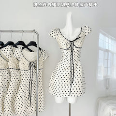 BXOXO - summer inspo Fashion Dresses Women Polka Dot Hollow Out Lace Backless Sexy Sweet Short Sleeve Elegant Dress Female Casual Versatile 2025