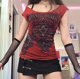 BXOXO Aesthetic T shirt Women Clothing Punk Sexy Casual Emo Girl Tees Vintage Gothic 2000s Red Grunge Crop Top Femme T Shirt Y2k Tops