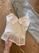 BXOXO Bow Y2k Crop Top Lace Sexy Camis Tank Vintage 90s Clothes Women Gray Corset Tops Gothic Slim Femme Sling Body Tee Korea Clothing