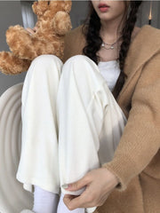 BXOXO Casual Korean Style Women Pants Baggy Elegant Pink High Waist Pleated Trousers Harajuku Cute Autumn Wide Home Pants Warm