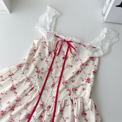 BXOXO - summer inspo 2025 New Sweet Floral Dress Woman Elegant Lace Patchwork Suspender Dress Y2k Korean Fashion Mini Dress Beach Style