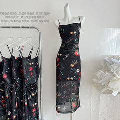 BXOXO - summer inspo Floral Suspender Long Dress 2025 Summer New Slim Sleeveless Patry Beach Style Spaghetti Strap Dress Backless Camisole for Women