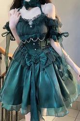BXOXO - Green Midsummer Dream Short Sleeves Ruffle Hanayome Off-The-Shoulder Gothic Short Lolita Dress