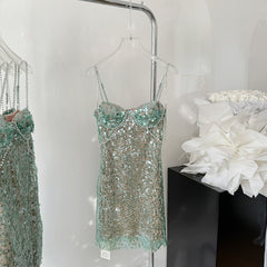 BXOXO - summer inspo French Street Style Chic Sequins Design Dress Women Elegant Fashion Suspender Party Temperament Mini Dresses