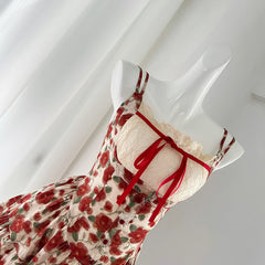 BXOXO - summer inspo Elegant Flower Print Suspender Dress Women Fashion Off Shoulder Backless Temperament Dresses Chic Party Club Vestidos