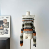 BXOXO - summer inspo Women's Y2K Sexy Off-the-shoulder Vintage Striped Knit Sweater Y2K Vintage Chic Design Women Autumn And Winter Sweater