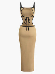Contrast Cut Out Backless Slip Maxi Dress