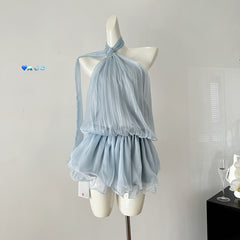 BXOXO - summer inspo Summer Ruffled Halter Dress Women Causal Sleeveless Off Shoulder Dresses Sexy BacklessMini Dress Chic Fashion Elegant