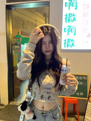 BXOXO Harajuku Graphic T-shirts Women Y2k Sexy Cropped Off Shoulder Tops Korean Fashion Gyaru Long Sleeve Anime Tees Autumn