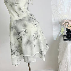 BXOXO - summer inspo New Chinese Style Dresses Women Summer New Sexy Sleeveless Print Dress Fashion Elegant Vintage Mini Short Dress Vestidos