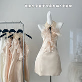 BXOXO - summer inspo Summer New Fashion Temperament Sweet Gentle Wind Halter Dress Female Slim Korean Style Solid Color Small Fresh A-line Skirt
