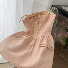 BXOXO - summer inspo Women Sexy Backless Bows Patchwork Sweet Suspender Dresses 2025 Summer High Waist Hotsweet Party Club Dress