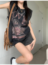 BXOXO Streetwar Y2k Vintage Women T Shirts KPOP Tank Tops Oversized Tees Punk Hip Hop Girl Emo Gaphic Clothes Harajuku Femme Crop Top