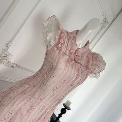 BXOXO - summer inspo Summer New Chinese Style Slim Fit Dresses Fashionable Improved Qipao Sweet Pink Flower Print Dress