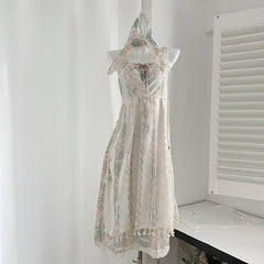 BXOXO - summer inspo Summer Sleeveless Floral Print Sling Party Dress Women Splicing Design Elegant High Waist Suspenders Long Dress Holiday Style