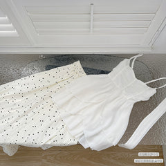 BXOXO - summer inspo Women Solid Color Beach Style Casual Two Piece Set Bow Irregular Slim Suspender Vest+A-line High Waist Long Skirts Set