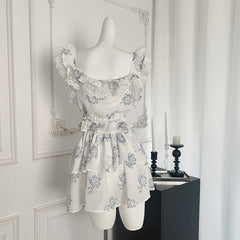 BXOXO - summer inspo Fashionable Gentle Style Hot Girls Suit Summer Sleeveless Ruffles Slim Fit Top High Waist Mini Skirt Two-piece Set