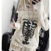 BXOXO Sweater Y2k Tops Punk Skull Gothic Women Clothes Winter Streetwear Hole Kawaii Loose Outerwears Pullovers Sweater Femme Clothing