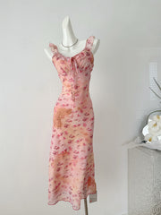 BXOXO - summer inspo French Sweet Floral Suspender Dress Women 2025 New Holiday Style Sexy Slim Sleeveless Wrapped Long Dresses