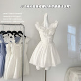 BXOXO - summer inspo 2025 Summer Fairy Backless Lace Patchwork Suspender Dresses Women's Slim Fit High Waist Elegant Mini Dress Fashion Chic