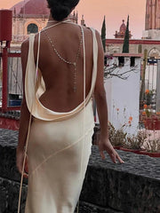 Satin Backless Tie Up Maxi Dress