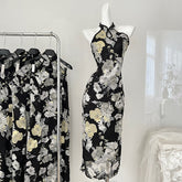 BXOXO - summer inspo New Chinese Style Dresses Sexy Sleeveless Cheongsam Women Elegant Cheongsam Print Flower Improved Dress Qipao Fashion Party