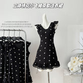 BXOXO - summer inspo Fashion Summer New Floral A Line Mini Dress Retro Small Flying Sleeve Casual Short Dress V Neck Holiday Slim A Line Dress