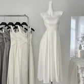 BXOXO - summer inspo Summer Sleeveless Halter Long White Maxi Dress Elegant Tight Waist Beach Dress Robes Fashion Evening Dresses