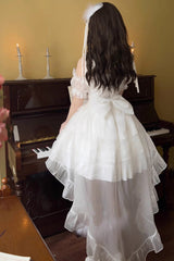 BXOXO - White Sleeveless Multi-layer Ruffle Bowknot Sweet Lolita Jsk Dress