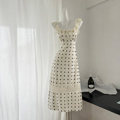 BXOXO - summer inspo Summer New Woman Dress Lace Patchwork Polka Dot Sleeveless Slim Backless Ruffles Elegant Sexy Dresses Chic Design Fashion