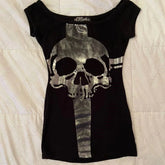BXOXO Grunge Emo Girl T shirts Vintage Clothes 90s Skulls Slim Streetwear Gothic Women Graphic Tees Aesthetic Crop Top Femme Y2k Tops