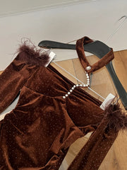 BXOXO Korea Elegant Sexy High End Evening Dress Women Plush Neck Halter Backless Bag Hip Mini Dress Female Slim Nightclub Clothing New