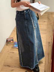 Vintage Raw Edge Splice Slit A Line Maxi Skirt