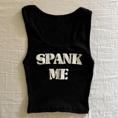 Bxoxo Streetwear Hip Hop Chic Letter Print Women Sleeveless Camisole Rock Grunge Punk Sexy Y2K vintage Hot Girl Black O-Neck Baby Tops