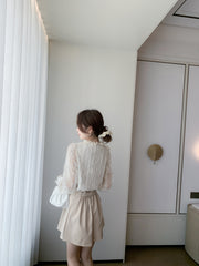 BXOXO Long Sleeve Elegant Lace Cardigan - Floral Patterns, Ruffle Detail, Machine Washable V-Neck - Ideal for Spring & Autumn Fashion