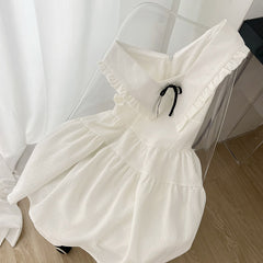 BXOXO - summer inspo Sleeveless Dress 2025 Summer New Preppy Style Women White Mini Dress Elegant Fairy Party Strap Dress A-line Sundress