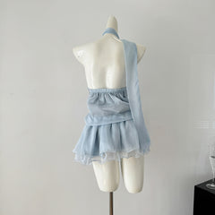 BXOXO - summer inspo Summer Ruffled Halter Dress Women Causal Sleeveless Off Shoulder Dresses Sexy BacklessMini Dress Chic Fashion Elegant