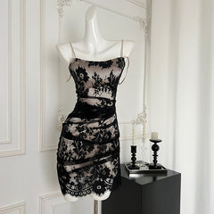 BXOXO - summer inspo Elegant Lace Suspender Dress Vintage Slim Fit Sleeveless Party Dresses Women Fashion Bodycon Dress Summer New