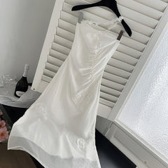 BXOXO - summer inspo Elegant Dresses for Women Solid Color Summer New Holiday Style Halter Sleeveless A-line French Evening Dress Party Prom Robe