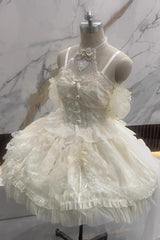 BXOXO - Ivory Ballet Dream Halterneck Ruffle Bowknot Lace Mesh Sweet Lolita Dress