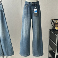 BXOXO Korean Design Fashion Straight Long Jeans New Zipper Button Pocket Slim Mid Waist Wide Leg Pants Female Casual 2000s Clothes Y2k