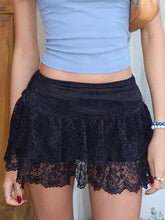 BXOXO - summer inspo Black Solid Low Waist Tiered Lace Shorts Skirts Womens White Fairycore Micro Boho Skirt
